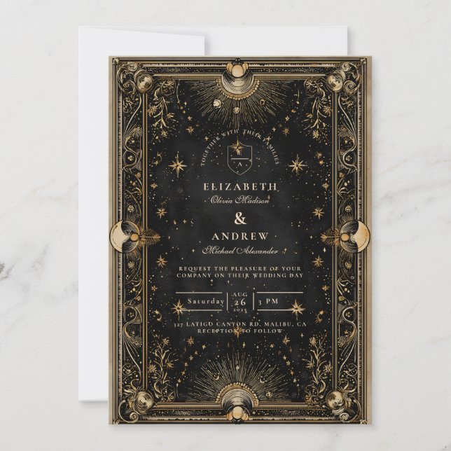 Midnight Celestial Luxe Wedding Invitation (Front)