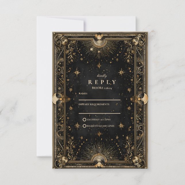 Midnight Celestial Luxe Wedding RSVP Card (Front)