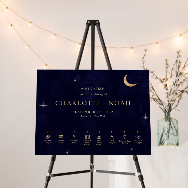 Midnight Celestial Wedding Timeline Welcome Foam Board (In Situ (Stand))