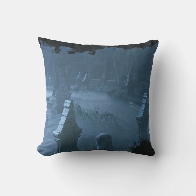 Midnight Cemetery Throw Pillow (Front)