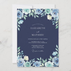 Midnight Cerulean Petal Wedding Invitation