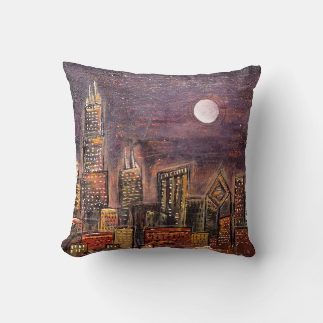 Midnight Chicago © Throw Pillow (Front)