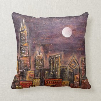Midnight Chicago © Throw Pillow by CVZ_Illustrations at Zazzle
