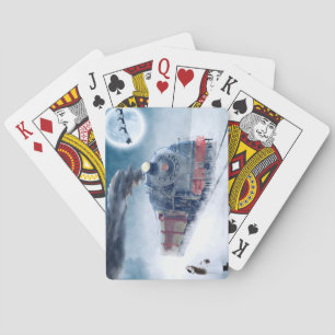Midnight Christmas Train with Girl and Santa Poker Cards