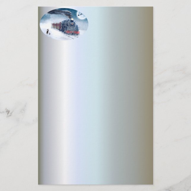 Midnight Christmas Train with Girl and Santa Stationery (Front)