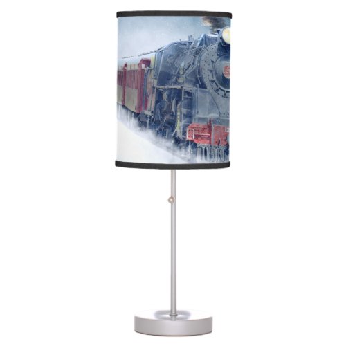 Midnight Christmas Train with Girl and Santa Table Lamp