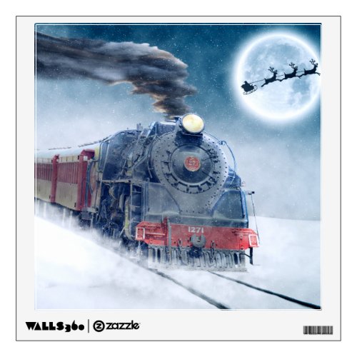 Midnight Christmas Train with Girl and Santa Wall Sticker
