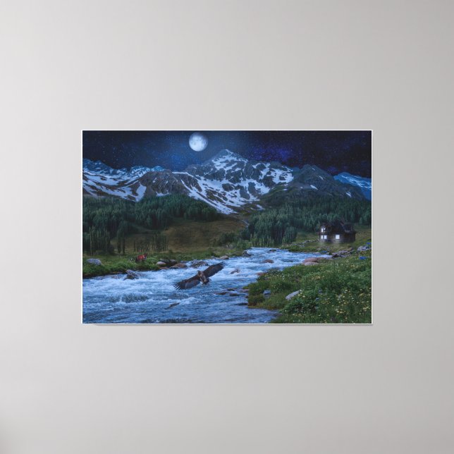 Midnight Chronicle Mountain River Fantasy Canvas  (Front)