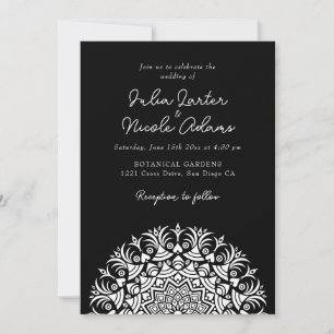 Midnight Classic Black Abstract Mandala Wedding Invitation