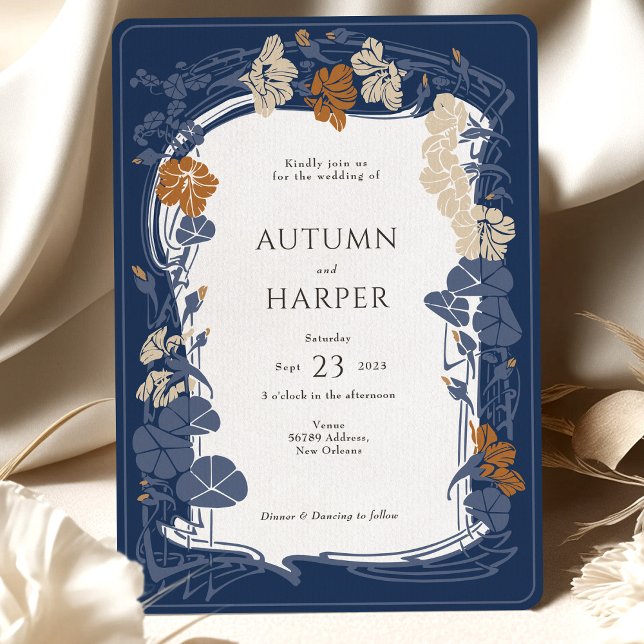 Midnight Classic Blue Ivory Floral Elegance Invitation (Creator Uploaded)