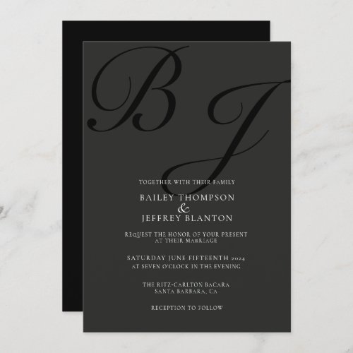 Midnight Classic Monogram Black Wedding Invitation