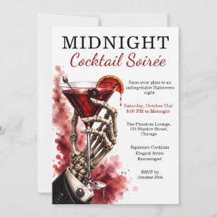Midnight Cocktail Party Skeleton Martini Halloween Invitation