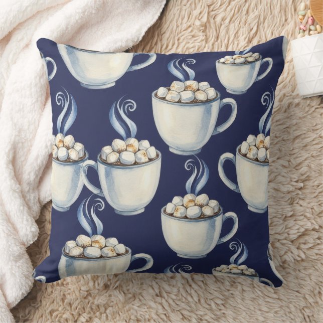 Midnight Cocoa – Cozy Winter Throw Pillow (Blanket)