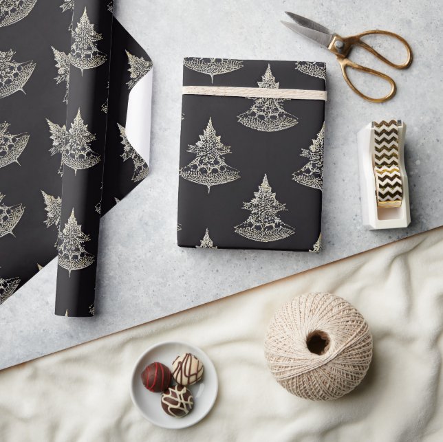 Midnight Collection Silver Trees on Black Wrapping Paper (Crafts)