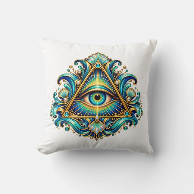 Midnight Compass Eye Throw Pillow (Front)