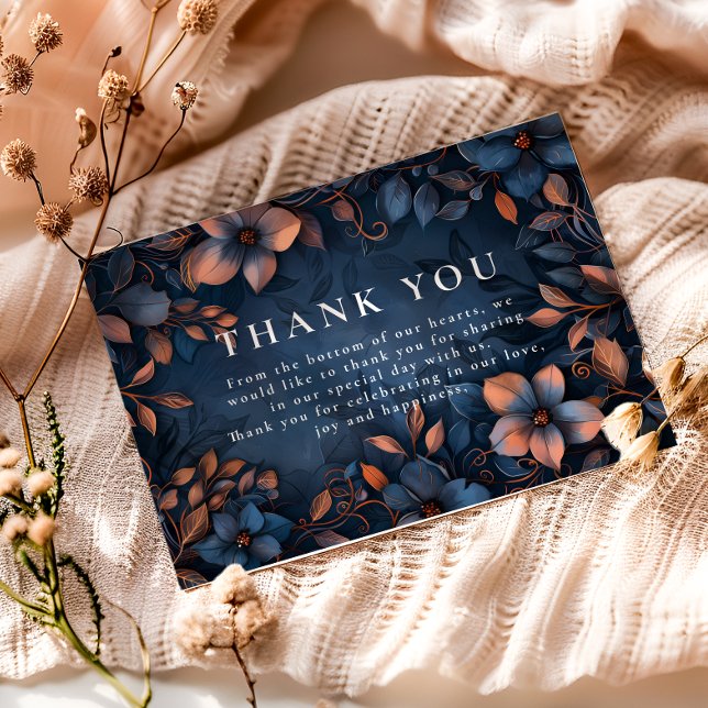 Midnight Copper Floral Wedding Thank You Card (Creator Uploaded)