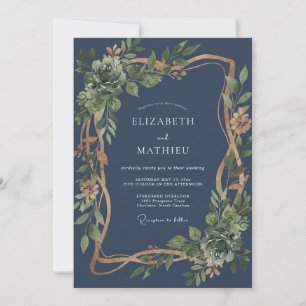 Midnight Copper Succulent Eucalyptus Wedding Invitation