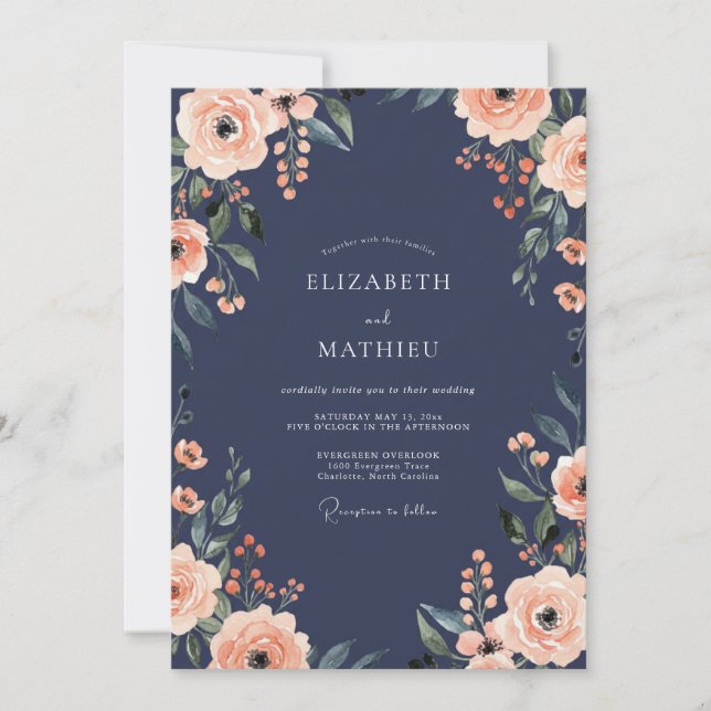 Midnight Coral Painted Wedding Invitation (Front)