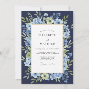 Midnight Cornflower Wreath Wedding Invitation