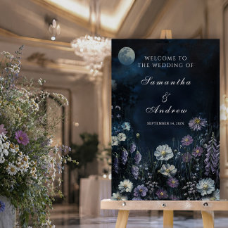 Midnight Cosmos Dark Floral Wedding Welcome Foam Board