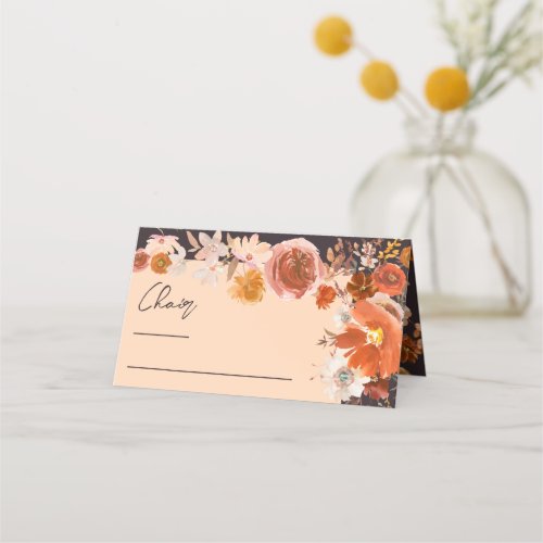 Midnight Cream Floral Autumn Chair Wedding Table Place Card