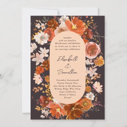 Midnight Cream Floral Botanical Wedding Invitation