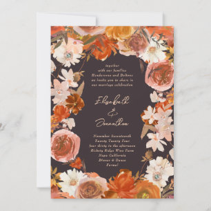 Midnight Cream Floral Bouquet Abundance Wedding Invitation