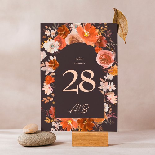 Midnight Cream Floral Terracotta Arch Wedding Table Number