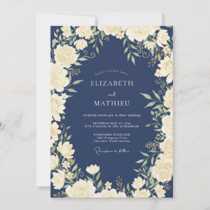 Midnight Cream Ivory Petal Wedding Invitation