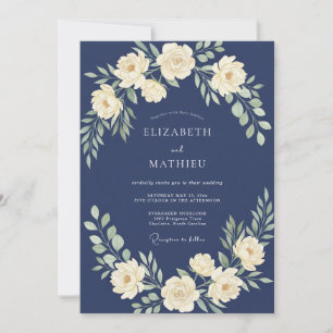 Midnight Cream Leafy Wedding Invitation