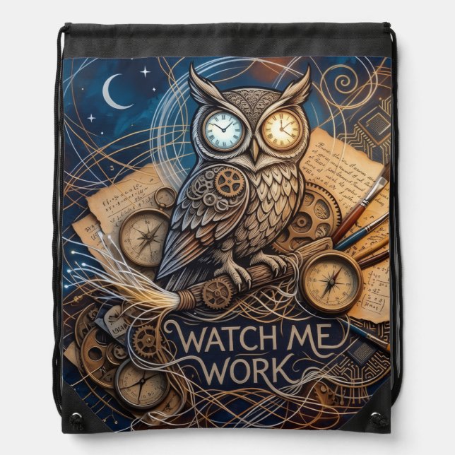 Midnight Creative Night Owl Abstract Art Print Drawstring Bag (Front)