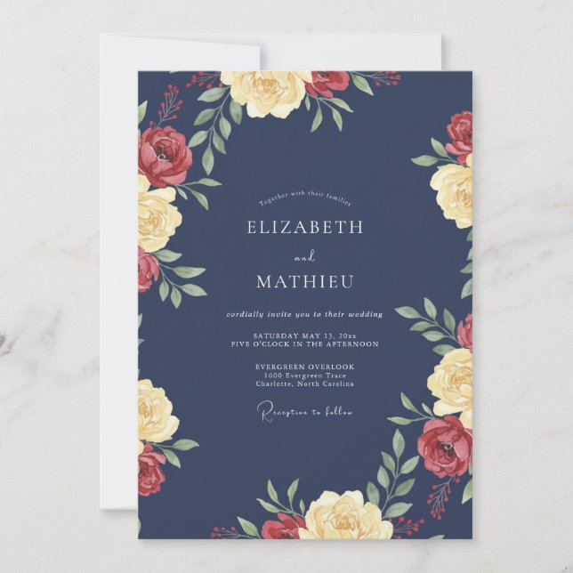 Midnight Crimson Rose Wedding Invitation (Front)
