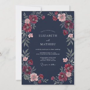 Midnight Crimson Wildflower Wedding Invitation