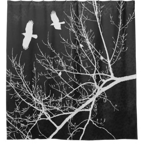 Midnight Crows and Trees Gothic Silhouette Shower Curtain