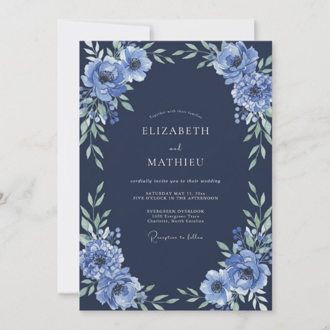 Midnight Dahlia Wedding Invitation (Front)