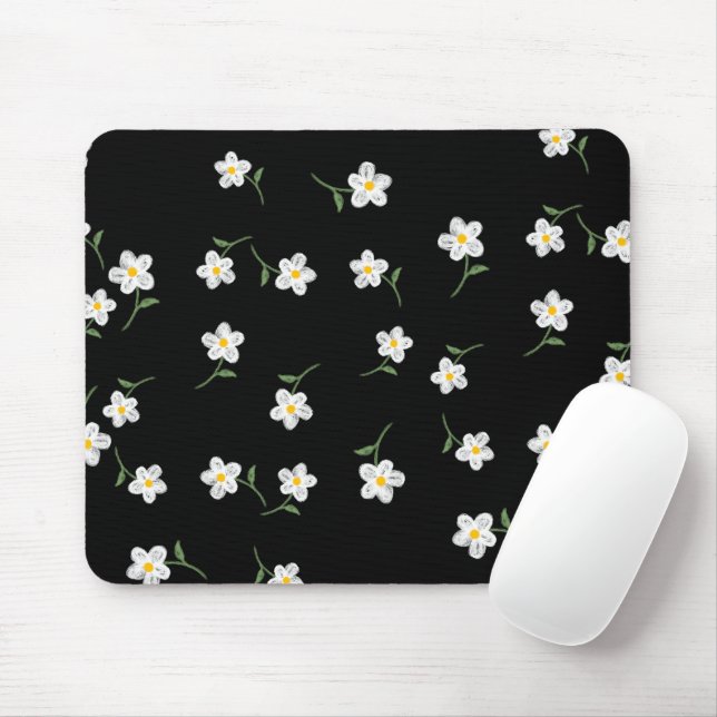 Midnight Daisy Floral Mouse Pad  (With Mouse)