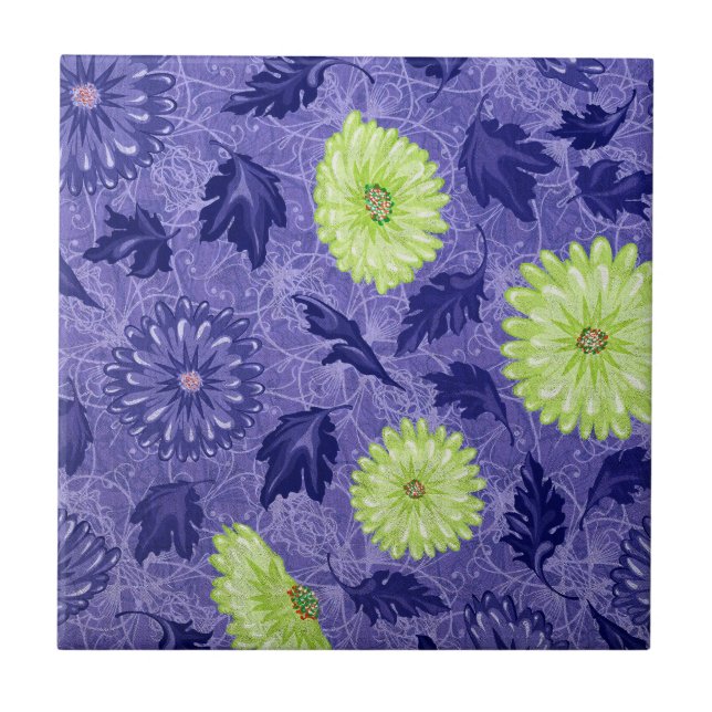 Midnight Daisy Garden Ceramic Tile (Front)