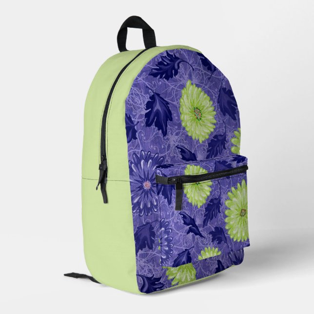 Midnight Daisy Garden Printed Backpack (Back Corner Left)