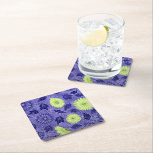 Midnight Daisy Garden Square Paper Coaster