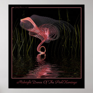 Midnight Dance Of The Pink Flamingo Poster