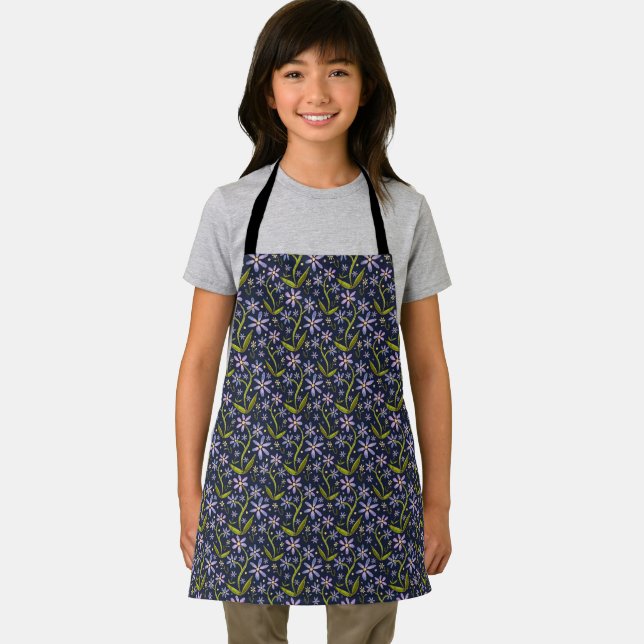 Midnight | Dancing Watercolor Daisies Kids Apron (Insitu)