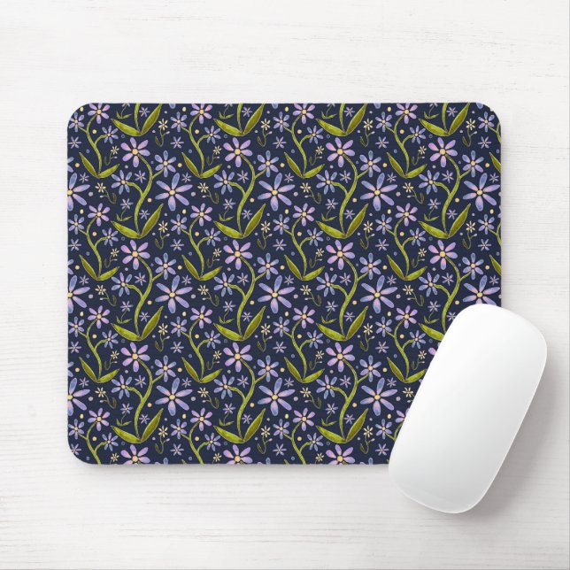 Midnight | Dancing Watercolor Daisies Mouse Pad (With Mouse)