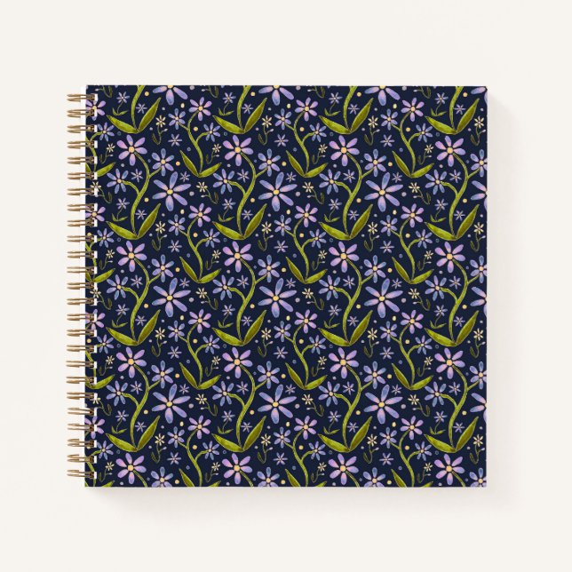 Midnight | Dancing Watercolor Daisies Notebook (Front)