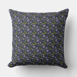 Midnight   Dancing Watercolor Daisies Throw Pillow