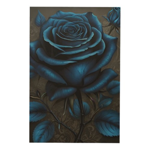 Midnight Deep Blue Rose Wood Wall Art