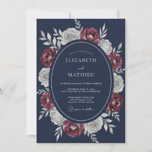 Midnight Deep Burgundy Wreath Wedding Invitation