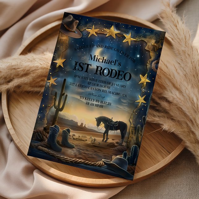Midnight Desert Cowboy 1st Birthday Rodeo Invitation (Creator Uploaded)