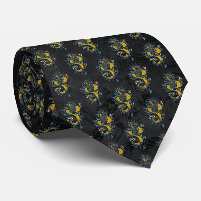 Midnight Dragon – Dark Emblem Neck Tie (Rolled)