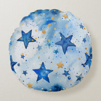 Midnight Dream Starry Watercolor Round Pillow