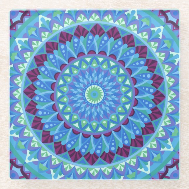 Midnight Dreams Mandala Blue Boho Drink  Glass Coaster (Front)